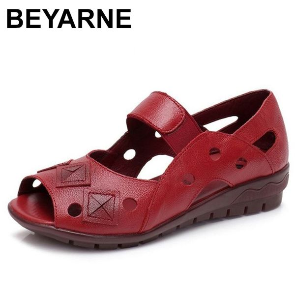 

beyarne 2020new spring summer wedges sandals women hollow casual women shoes genuine leather sandals woman peep toe big sizee334, Black