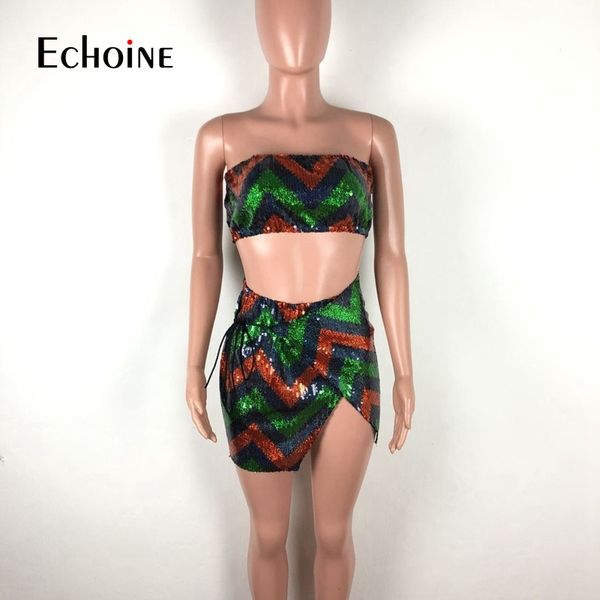 

echoine sexy 2 piece set клубные наряды женщины лето rave фестиваль одежда без бретелек растениеводство топ юбка костюм из двух частей соотв, White