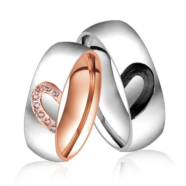 

luxukisskids couple wedding bands rings for women men love heart stainless steel engagement rings anillos mujer bague femme, Golden;silver