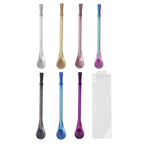 

stainless steel drinking straw reusable sucker spoon filter bar drinks kit