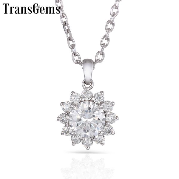 

transgems sunflower 14k 585 white gold center 1ct 6.5mm f color moissanite halo pendant for women with moissanite accents y19032201, Silver