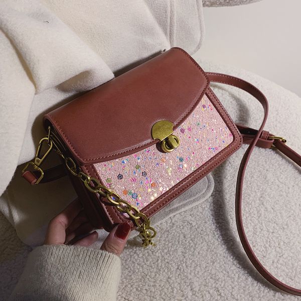 

блестки площади crossbody сумка 2019 новая мода высокого качества pu кожа женская сумка дизайнер замок цепи плеча сумка