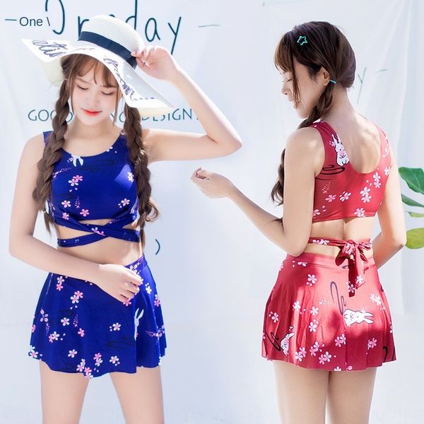 

tight skirt spring swimsuit female split two-piece suit student 2019 belly-covering gathered skirt swimsuit, White;black