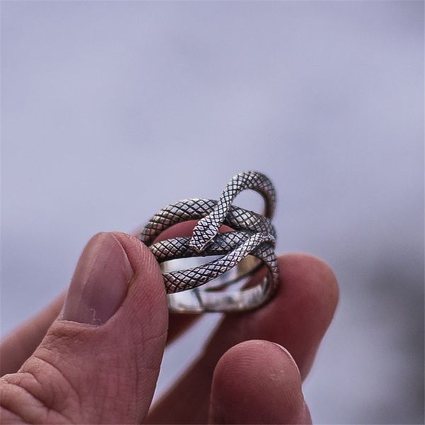 

personality fashion modeling animal punk wrapped wide finger ring gothic punk ancient silver snake rings men iri tasli yuzukler, Golden;silver