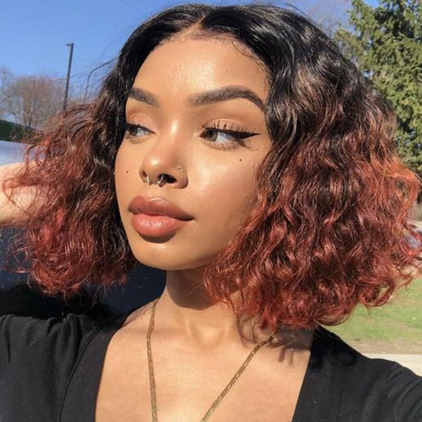 Wholesale Orange Human Hair Bob Water Wave 4 Bunldes 200g Ombre