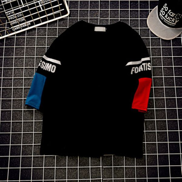 

musver letter tees printed patchwork t -shirts men 's summer streetwear cotton mens hip hop short sleeve t shirts casual tee, White;black