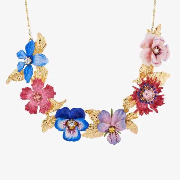 

2020 amybaby handmade эмаль глазурь панси цветок женщин ожерелье ювелирных изделий для партии, Silver