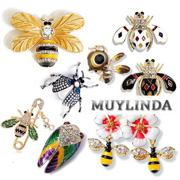 

muylinda bees enamel pins metal insect beetles brooches for women men rhinestone collar pin scarf clip sweater suit jewelry, Gray