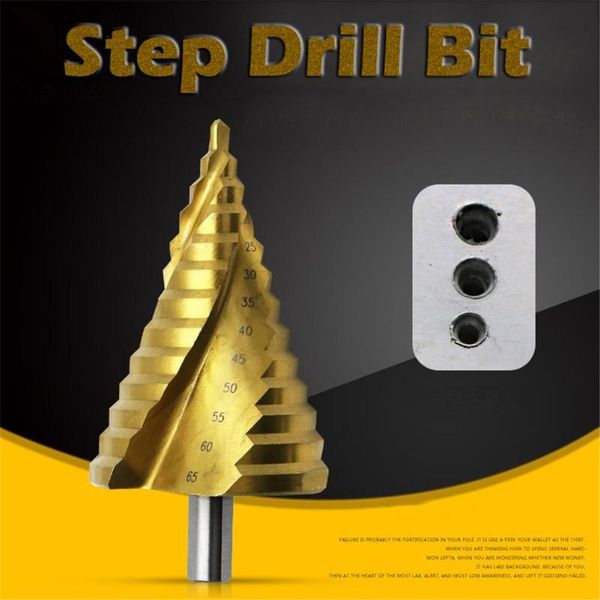 

4241 6-65mm titanium plating triangle shanking spiral groove step drill bit titanium coated metal hex core drill bits