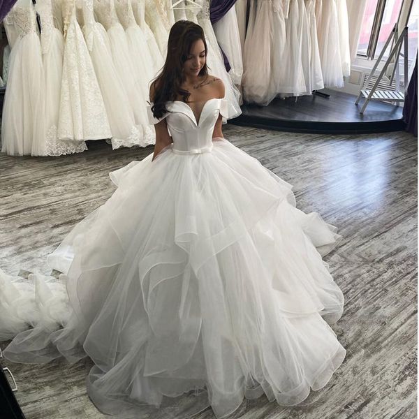 

ball gown wedding dresses off the shoulder corset ruffles organza plus size wedding party dress for bridal gowns vestido de noiva, White