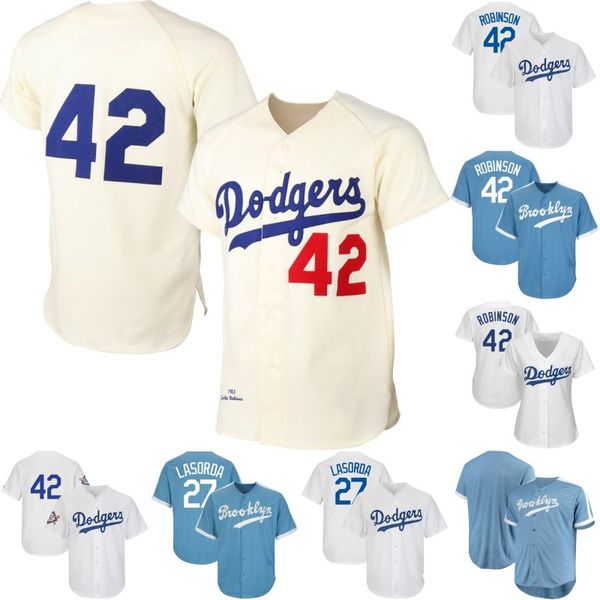 

Brooklyn Dodgers 42 Jackie Robinson 27 Tommy Lasorda 100% Stitched 2019 Jackie Robinson Day Cooperstown Baseball Jerseys Free Shipping