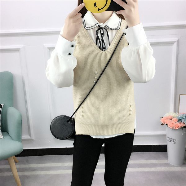 

2018 autumn winter jacket women vest warm vests sleeveless v neck knitted femme, White;black