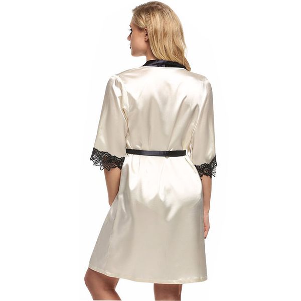 

2019 женщины шелковый сатин короткая ночь lace robe твердая кимоно robe банный халат халат femme свадебные невесты nightwear, Black;red