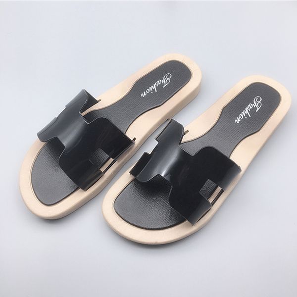 

summer casual transparent word drag women's shoes fashion dot design ladies slippers outdoor comfortable women's beach shoes, Black