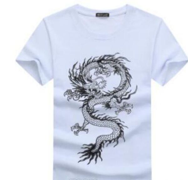

summer t-shirt man's 3d cotton funny chinese vintage dragon short sleeve summer style slim clothing plus size s-5xl, White;black