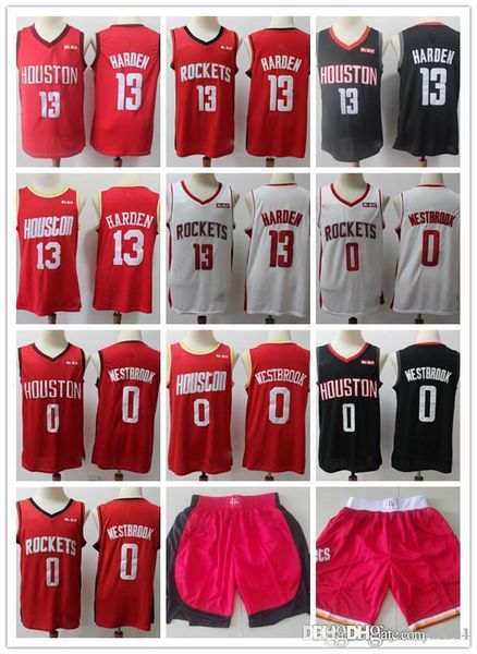 

mens houston nba rockets throwback james jerseys 13 harden russell 0 westbrook basketball shorts basketball jersey red white, Black;red