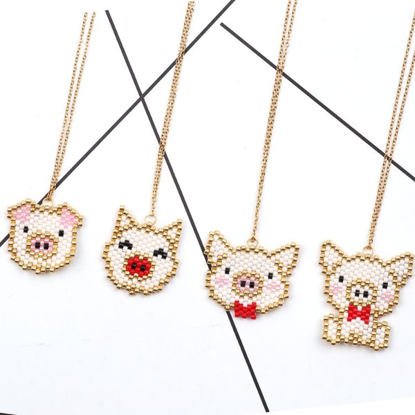 

fairywoo pig necklace miyuki beaded pendant necklaces women luxury accessories jewelry friendship gold chains collares choker, Silver