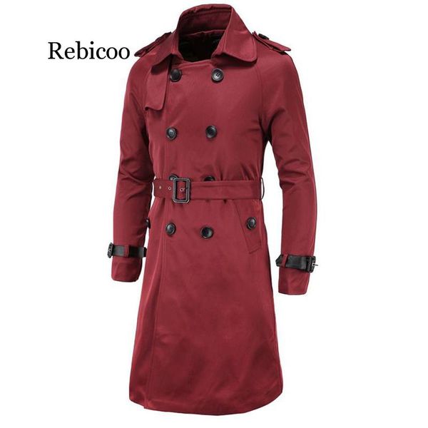 

2019 fashion autumn winter gentleman trench coat slim fit double-breasted long style casaco masculino coat, Tan;black
