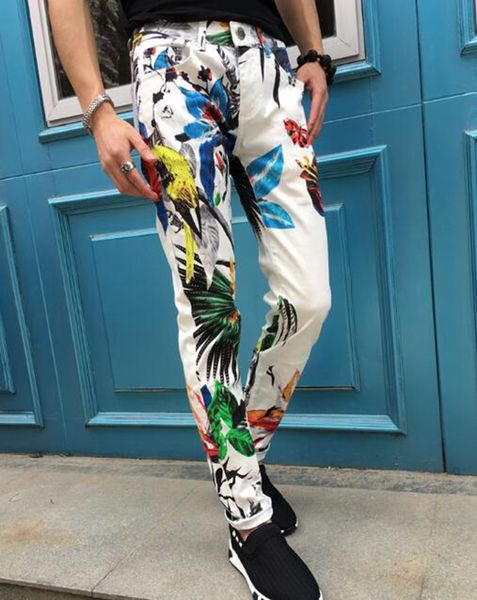 

men's new european, american and korean fashion personality slimming straight tube printed denim leg trousers / 28-33, Blue