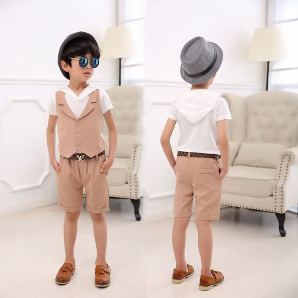 

pz2tk boy's suit children striped small suit collar hooded short-sleeved knitted t-shirt children's t-shirt children's clothi
