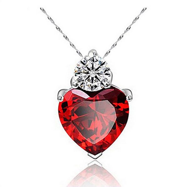 

новая мода ювелирные изделия горячий подарок 18 карат белого золота покрытием ясно кубический цирконий cz красный рубин камень сердце кулон, Silver