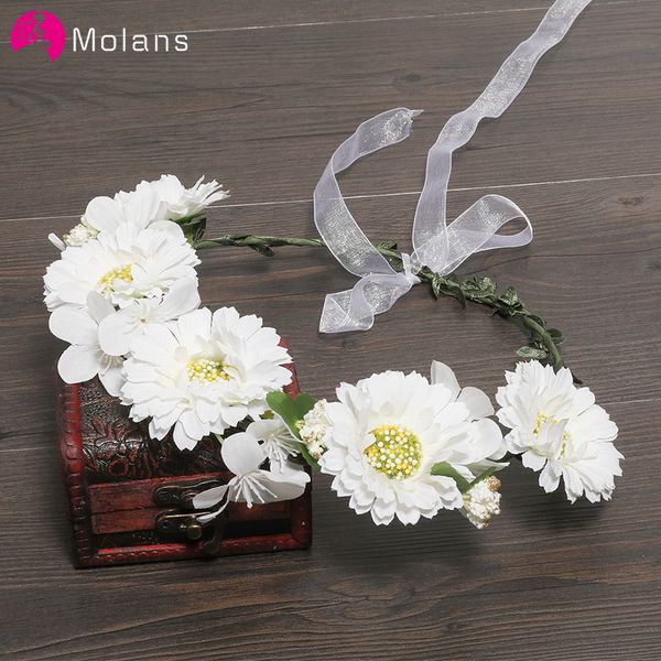 

molans small sweet stimulation flower crown for women solid handmade fabric flower plastic rattan ribbons headpiece for holiday