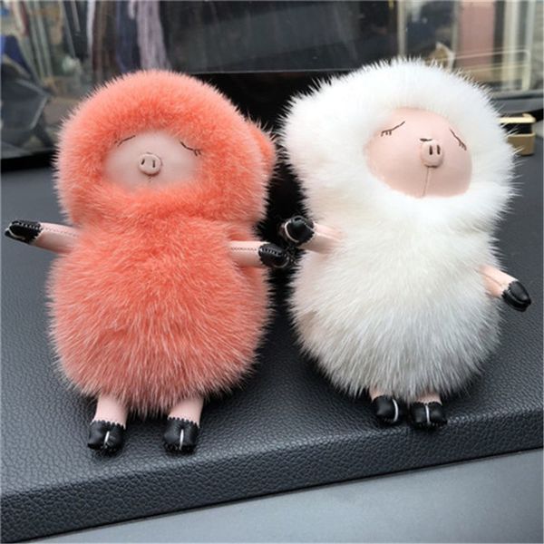 

100% real mink fur pig pompom ball keyring phone bag charm pandent gift, Silver