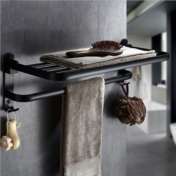 

xueqin new aluminum foldable black wall mounted bathroom towel rack towel holder foldable shelf 2 types
