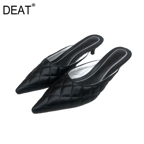 

deat] 2020 new spring summer sharp toe shallow plaid temperament low heels outside slippers women shoes fashion tide 10g076, Black