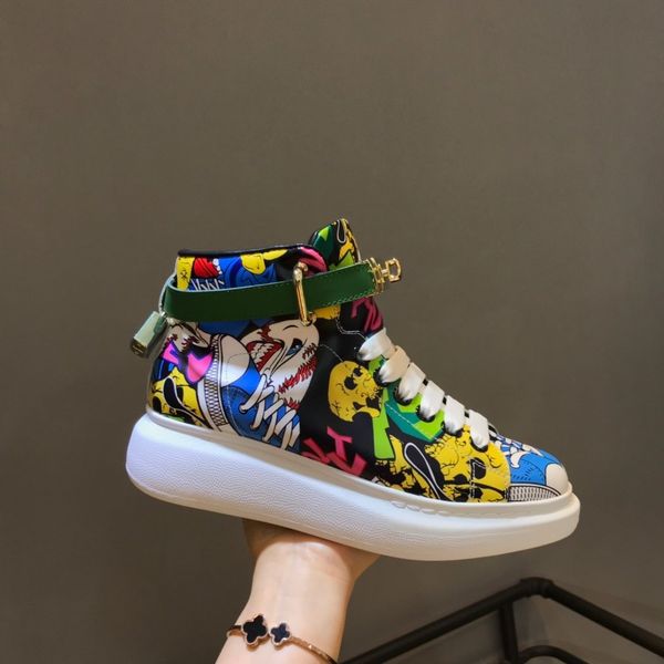 

fashion platform men's and women shoes wild vintage luxury high-white shoes graffiti sneakers leather trend personalized printing 03, Black