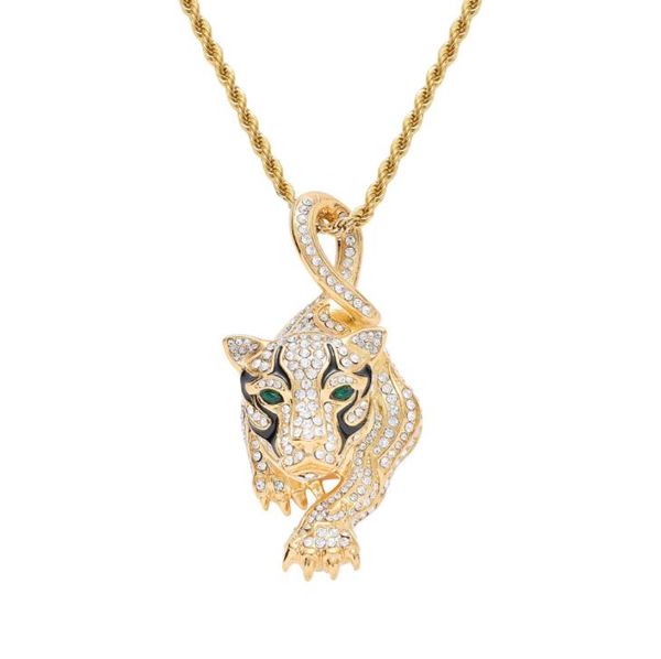 

hip hop stainless steel leopard pendant necklaces for men luxury necklace stainless steel cuban chains dog tag jewelry, Silver