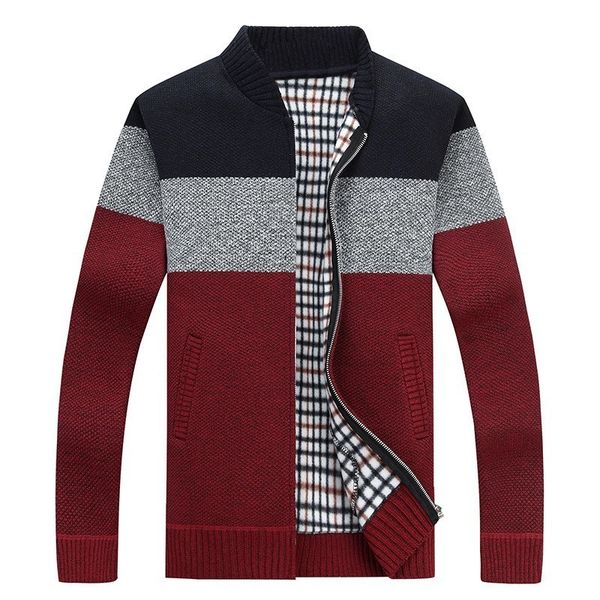 

autumn winter fleece cashmere liner sweaters new men's thick sweatercoat striped stand collar zipper sweater coat outerwear, White;black