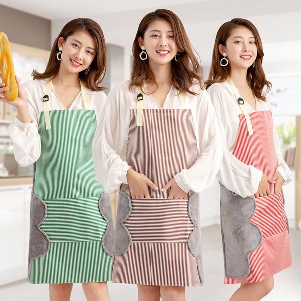 

household kitchen apron bib waterproof wipe hands cooking cleaning apron with pocket baking bbq coffee shop work pinafore