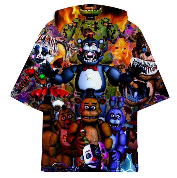

pin trend five nights at freddy digital printing 3d belt cap short sleeve shirt men and women t shirts, Gray;blue