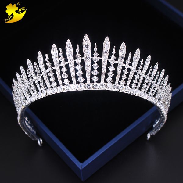 

xinyun luxury wedding bridal rhinestone tiara crowns diadem mariage hair jewelry ornaments dinner dress ladies crowns headwear, Golden;white