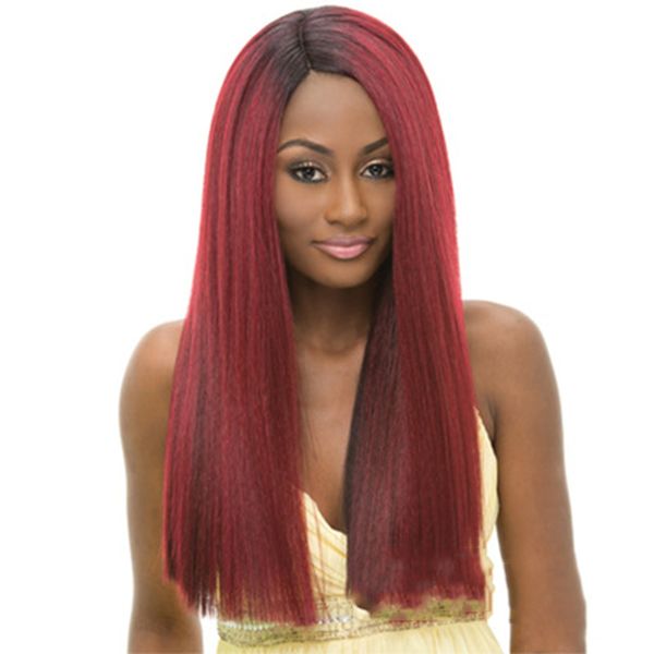 

2020 wig european and american style women's fashion realistic highlights gradient long straight hair headgear sale, Black