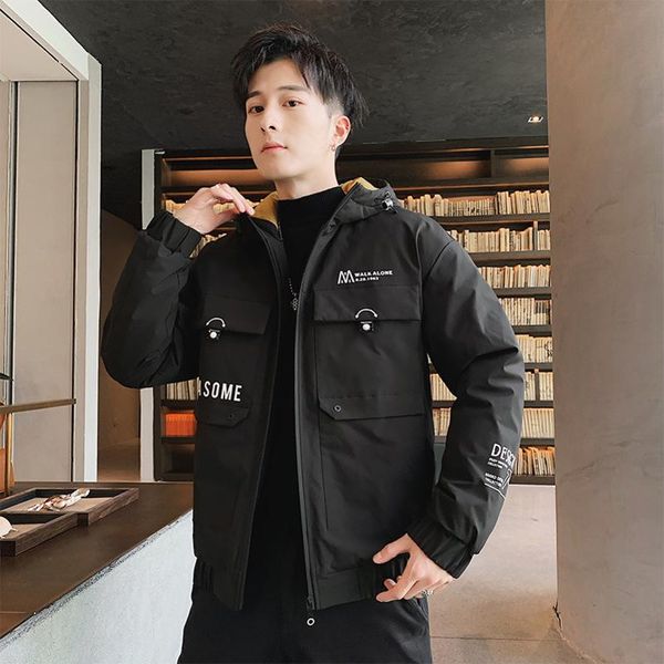 

mens designer season hooded solid color thickened large size casual all-match down jacket, Black;brown