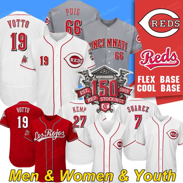 

cincinnati 2020 season reds jersey joey votto 19 johnny bench ken griffey barry larkin chris sabo jesse winker 27 matt kemp jackie robinson, Blue;black