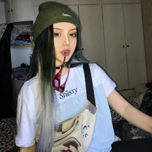 

european and american foreign trade ladies long straight hair style black hairpiece gradient grandma gray half set