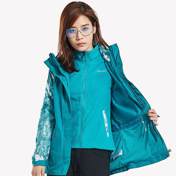 

womens outdoor detachable waterproof warm hiking 2 in 1 jacket winter cycling climbing fishing windproof removable liner coat, Blue;black