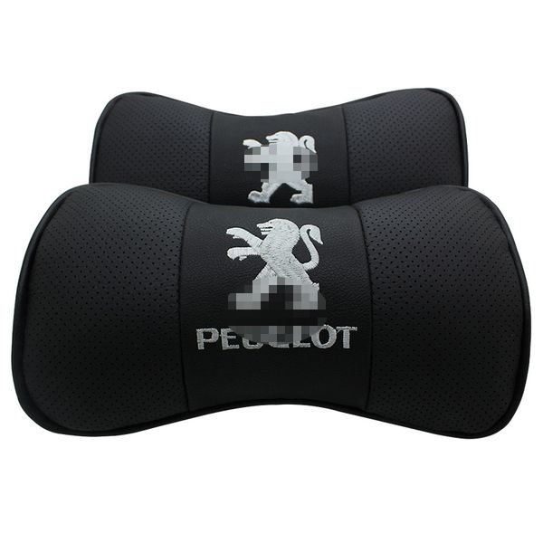 

2pcs car headrest pillow black leather look seat neck rest cushion for peugeot