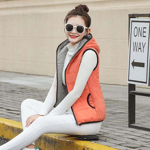 

women vest new autumn winter women cotton vest with hood casual slim woman sleeveless jacket, Black;white