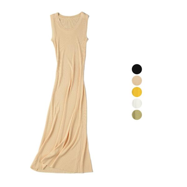 

casual dresses hlbcbg autumn winter sleeveless women sweater vest dress long knit straight maxi o neck flat midi pullover, Black;gray