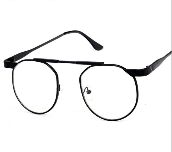

korean version of the metal retro round men and women glasses frame art style ultra-light flat light can be equipped with myopia glasses, White;black