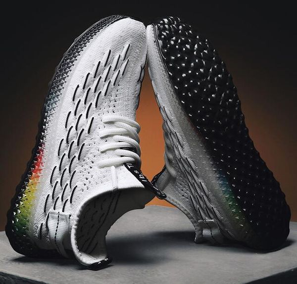 

2020 men causal shoes white rainbow knit comfortable designer shoes fly outdoor jogging walking sneakers sports shoes 40-44, Black