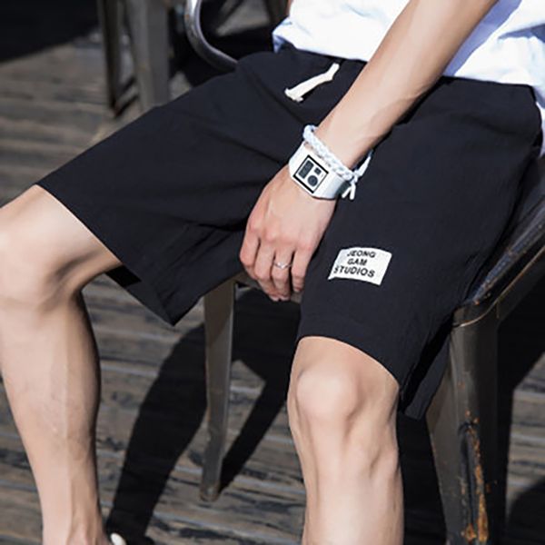 

beach men shorts pants cotton sport streetwear mens shorts casual slim solid short hombre hip hop joggers sweatpants ropa 50nz30, White;black