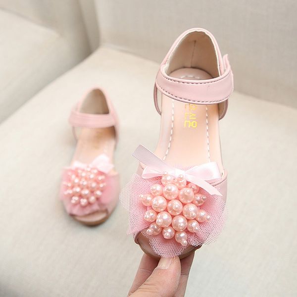 

children baby girl summer sandals soft soled pearl floral design sandals casual breathable anti-slip walking shoes 1-5y, Black;red