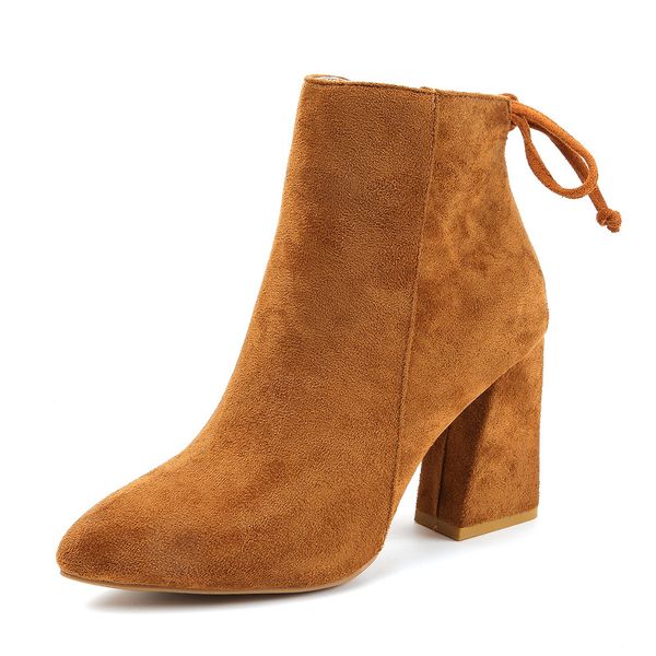 

2019 women mid calf boots yellow color pointed toe zippers autumn spring women boots casual lace-up, Black