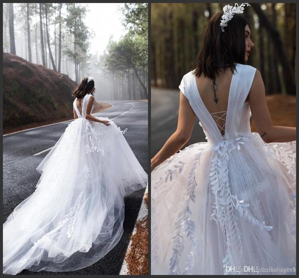 

a line белый тюль страна кантри свадебные платья 2019 новая весна дешевые свадебные платья спинки vestito da sposa, White