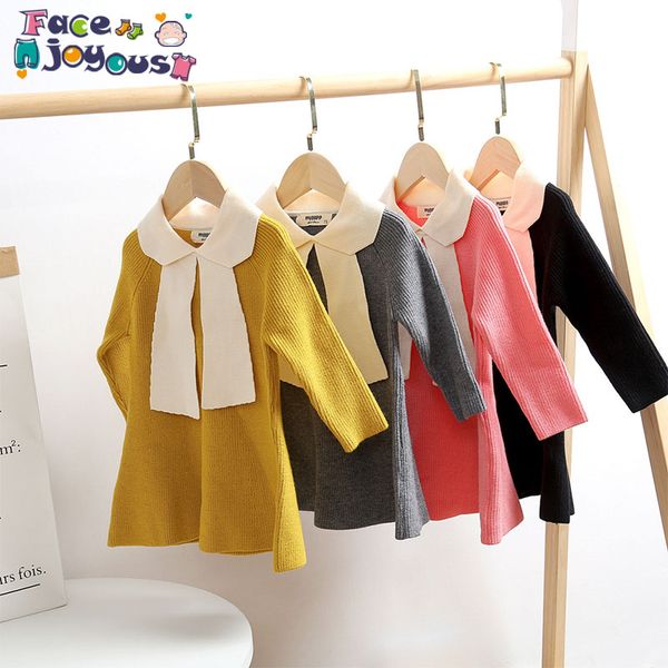 

autumn and winter new kids sweater dress baby princess knitted long sleeve dress girls dresses for party and wedding, Red;yellow